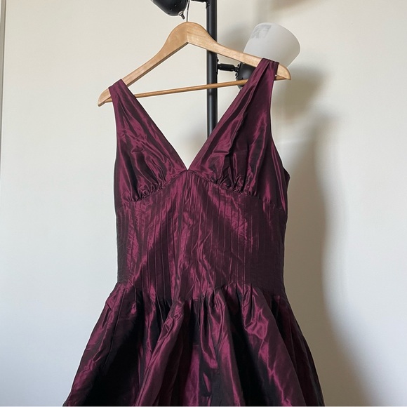 Burgundy Satin Balloon Dress - Picture 2 of 7